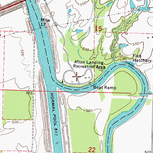 Topographic Map of Afton Landing Recreation Area, OK