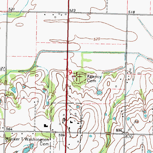 Topographic Map of Agency Cemetery, OK