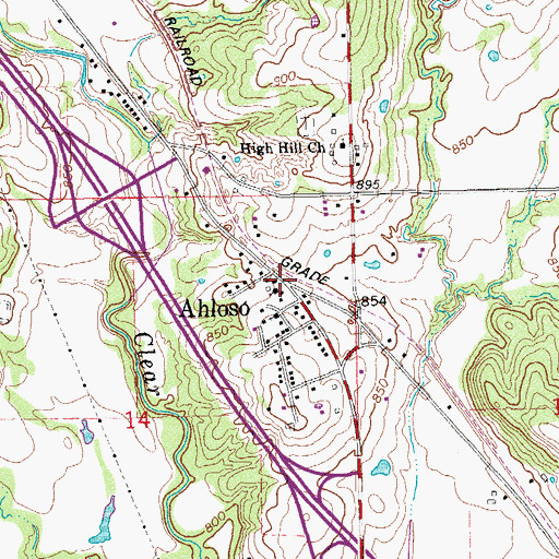 Topographic Map of Ahloso, OK
