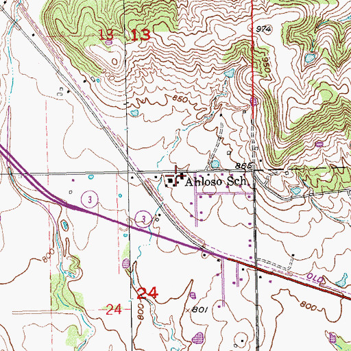 Topographic Map of Ahloso School, OK