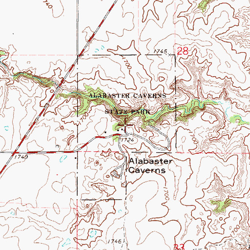 Topographic Map of Alabaster Caverns State Park, OK