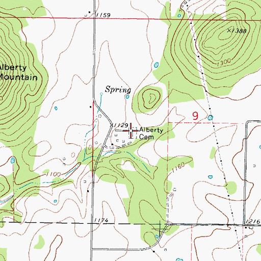 Topographic Map of Alberty Cemetery, OK