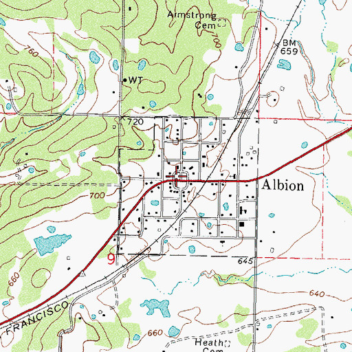 Topographic Map of Albion, OK