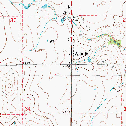 Topographic Map of Alfalfa, OK
