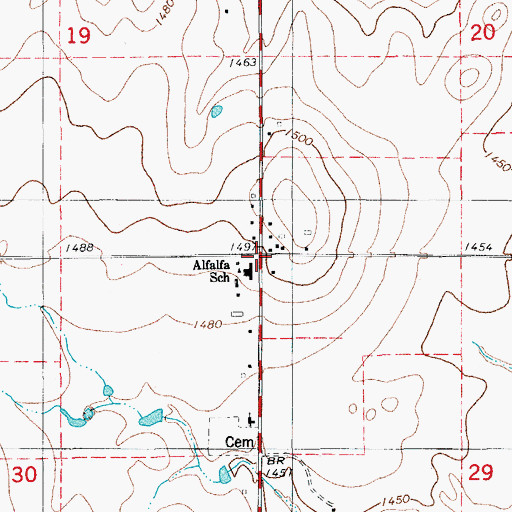 Topographic Map of Alfalfa School, OK