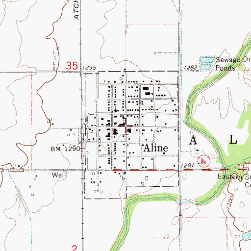 Topographic Map of Aline, OK