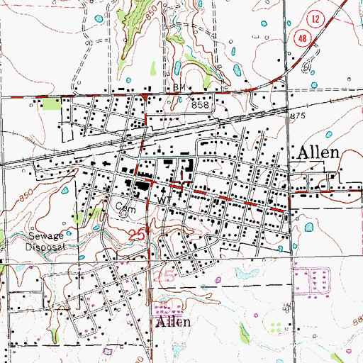 Topographic Map of Allen, OK