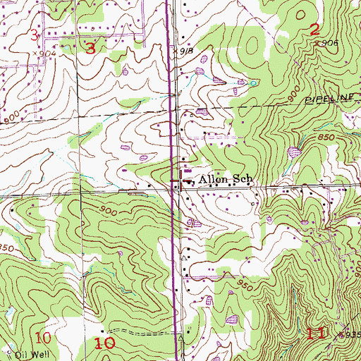 Topographic Map of Allen School, OK