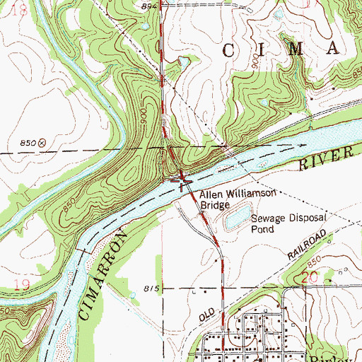 Topographic Map of Allen Williamson Bridge, OK