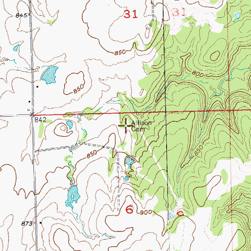 Topographic Map of Allison Cemetery, OK