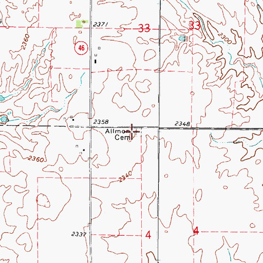 Topographic Map of Allmon Cemetery, OK