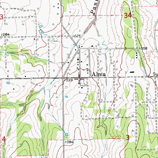 Topographic Map of Alma, OK