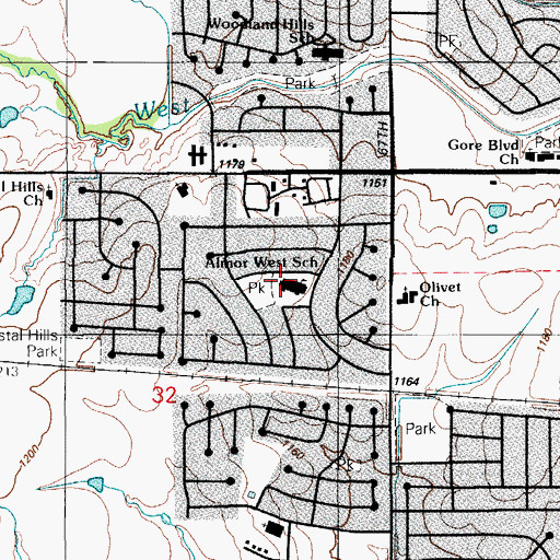 Topographic Map of Almor West Elementary School, OK
