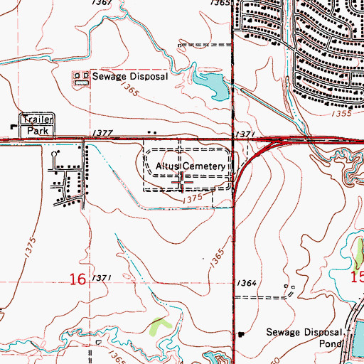 Topographic Map of Altus Cemetery, OK