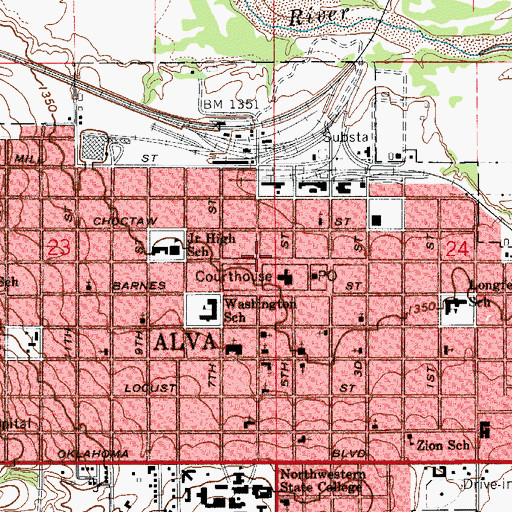 Topographic Map of Alva, OK