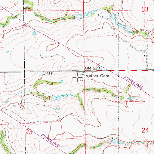 Topographic Map of Amber Cemetery, OK