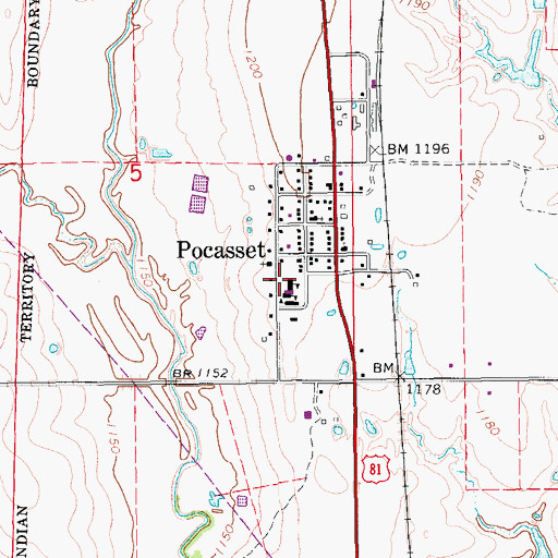 Topographic Map of Amber - Pocasset Elementary School, OK