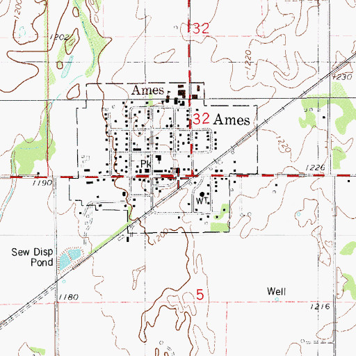 Topographic Map of Ames, OK