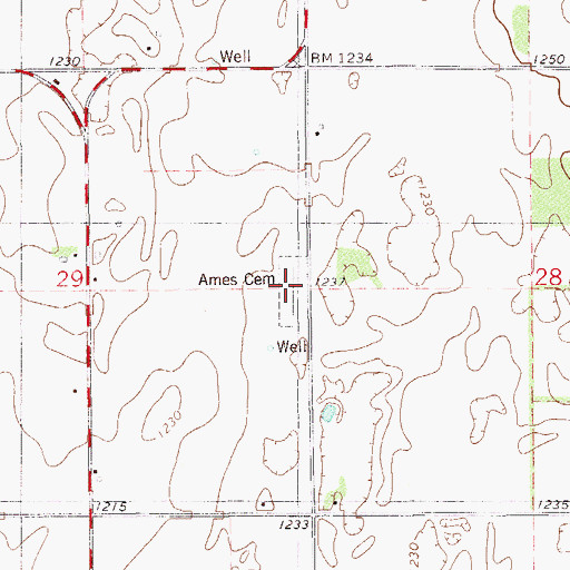 Topographic Map of Ames Cemetery, OK