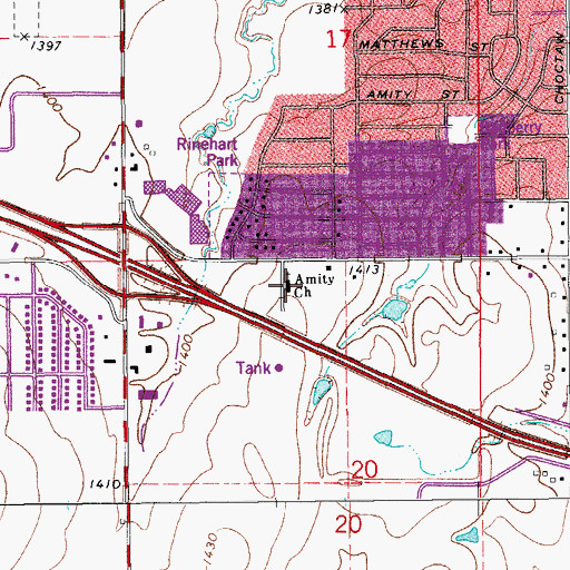Topographic Map of Amity Church, OK