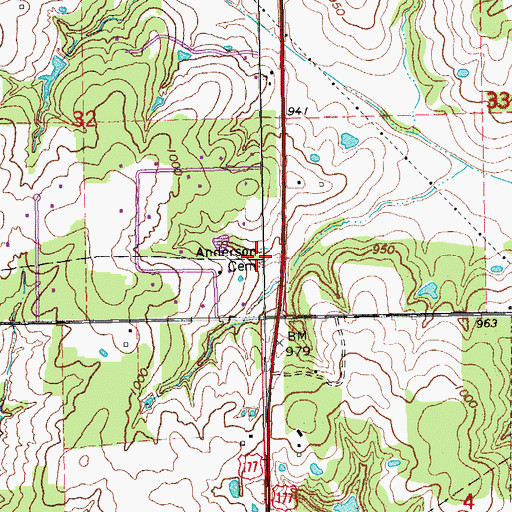 Topographic Map of Anderson Cemetery, OK