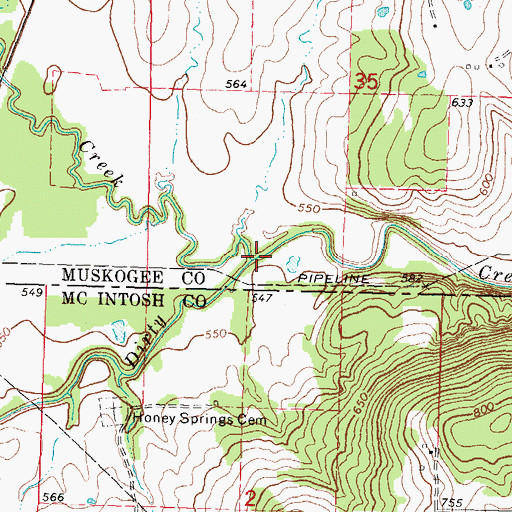 Topographic Map of Anderson Creek, OK