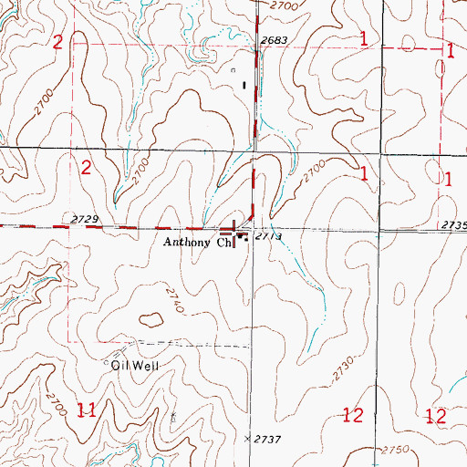 Topographic Map of Anthony Church, OK