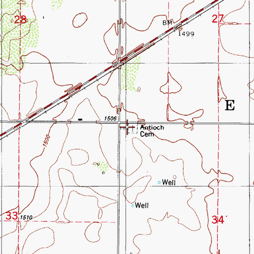 Topographic Map of Antioch Cemetery, OK