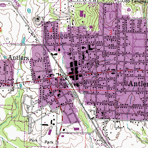 Topographic Map of Antlers, OK