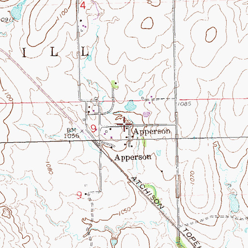 Topographic Map of Apperson, OK