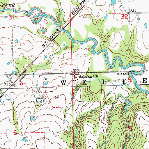 Topographic Map of Arbeka Church, OK