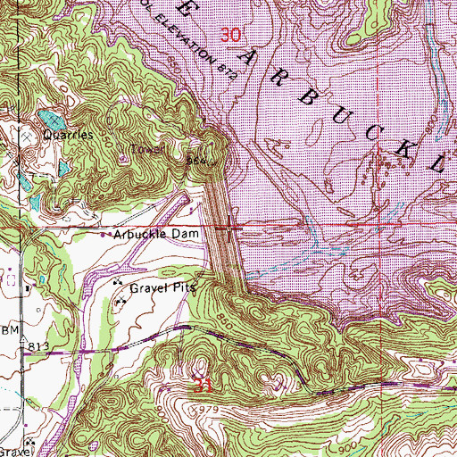 Topographic Map of Arbuckle Lake Dam, OK