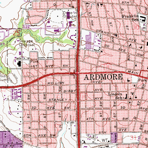 Topographic Map of Ardmore, OK