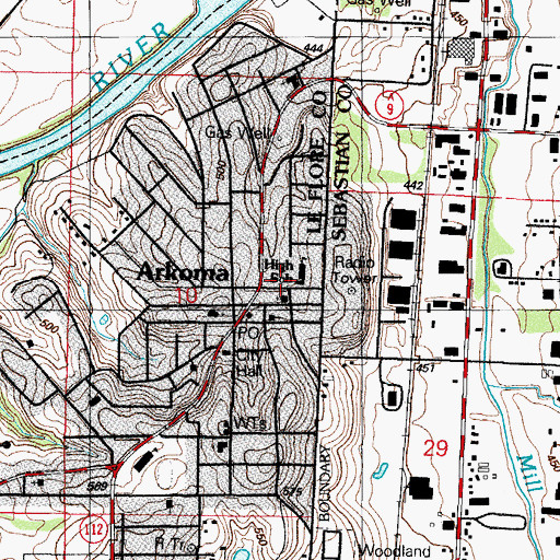 Topographic Map of Arkoma, OK