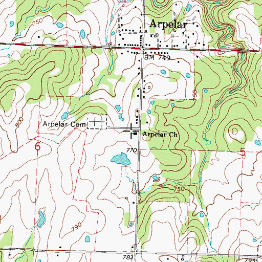 Topographic Map of Arpelar Church, OK
