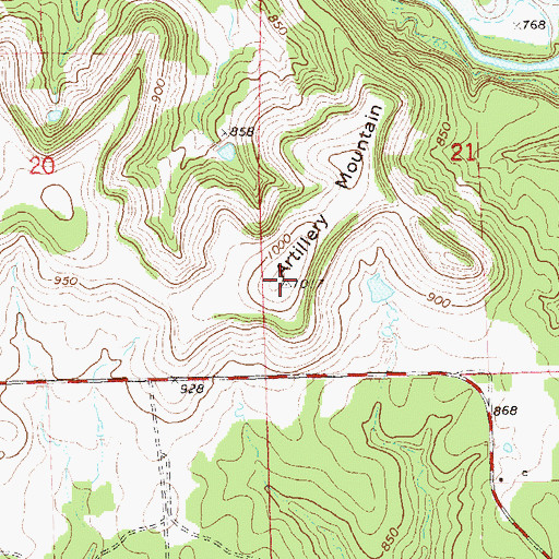 Topographic Map of Artillery Mountain, OK
