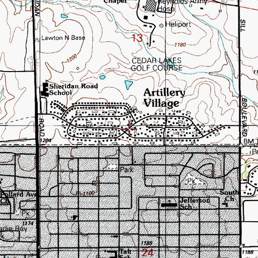 Topographic Map of Artillery Village, OK