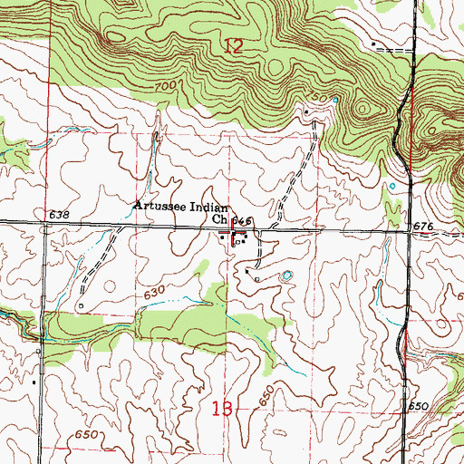 Topographic Map of Artussee Indian Church, OK