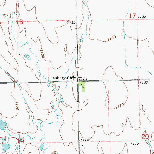 Topographic Map of Asbury Church, OK