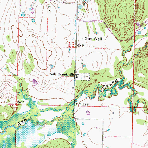 Topographic Map of Ash Creek Church, OK