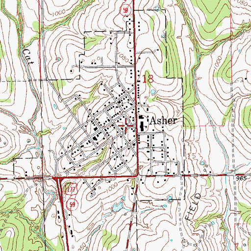 Topographic Map of Asher, OK