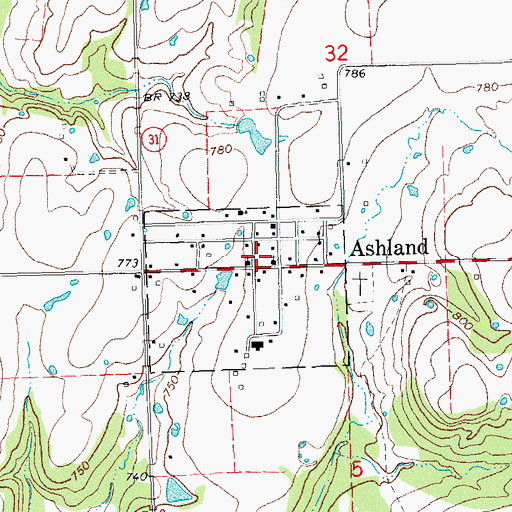 Topographic Map of Ashland, OK