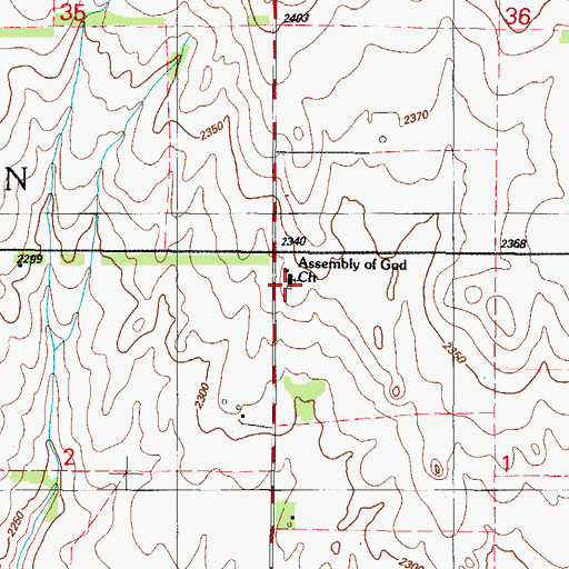 Topographic Map of Assembly of God Church, OK