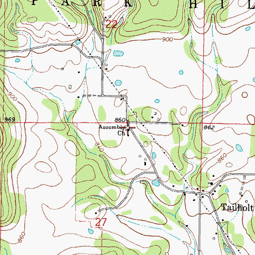 Topographic Map of Assembly Church, OK