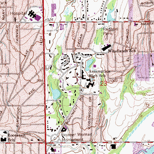 Topographic Map of Assumption High School, OK
