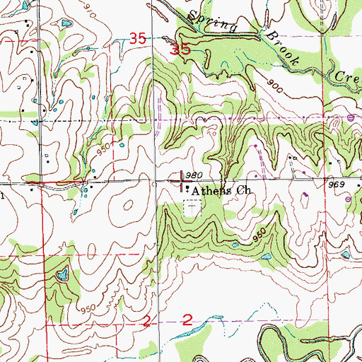 Topographic Map of Athens Church, OK
