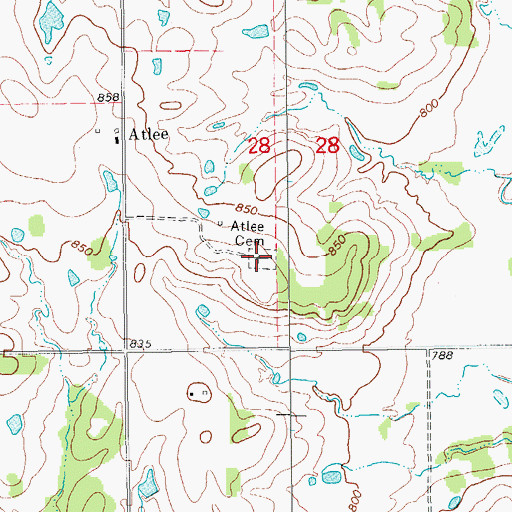Topographic Map of Atlee Cemetery, OK