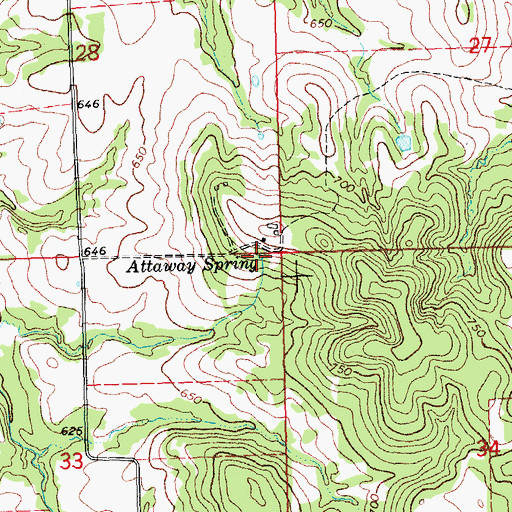 Topographic Map of Attaway Spring, OK