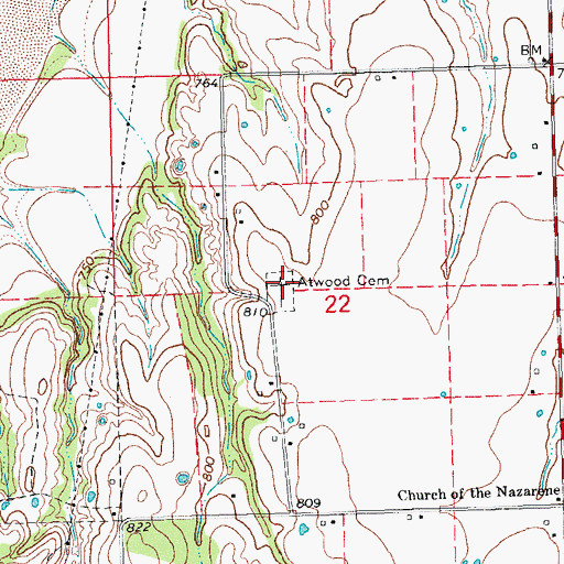 Topographic Map of Atwood Cemetery, OK