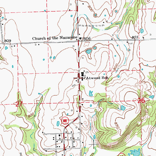 Topographic Map of Atwood School, OK